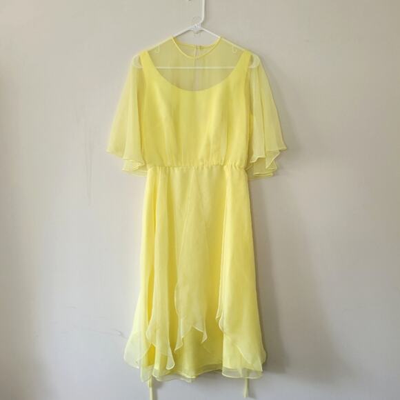 Vintage Miss Eliette 70s Canary Yellow Shiffon Dress - Picture 1 of 9